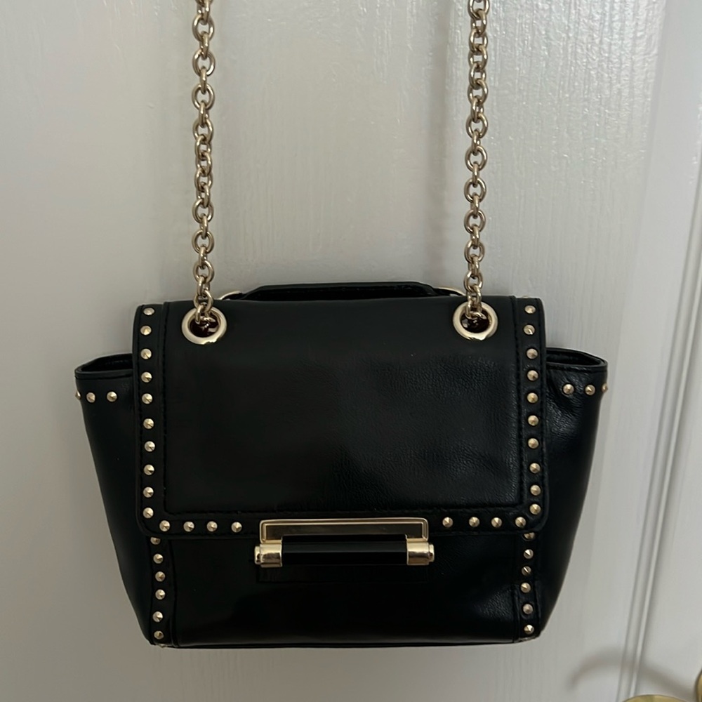 Diane Von Furstenberg black studded handbag gold chain handle